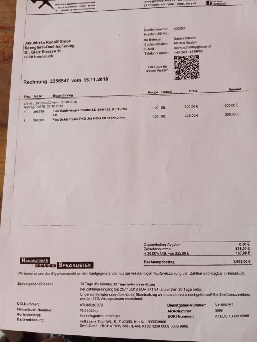 Foto einer Rechnung per WhatsApp an werkflow geschickt